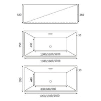 Dimension for HERA Bathtub 1003, Portable HDB Bathtub