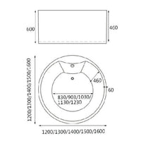 Dimensions for HERA Bathtub 1007, Round Shape Standalone Tub